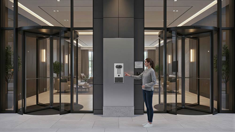 Virtual concierge managing building access through a modern apartment intercom system
